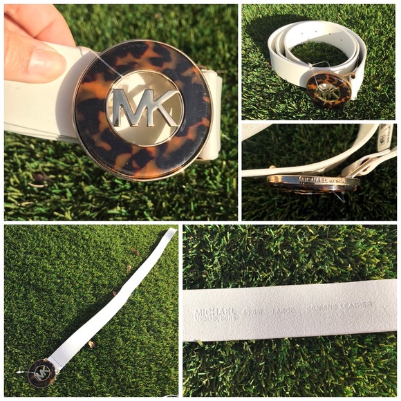MICHAEL Michael Kors Accessories - Michael Kors white leather belt- gold & tortoise